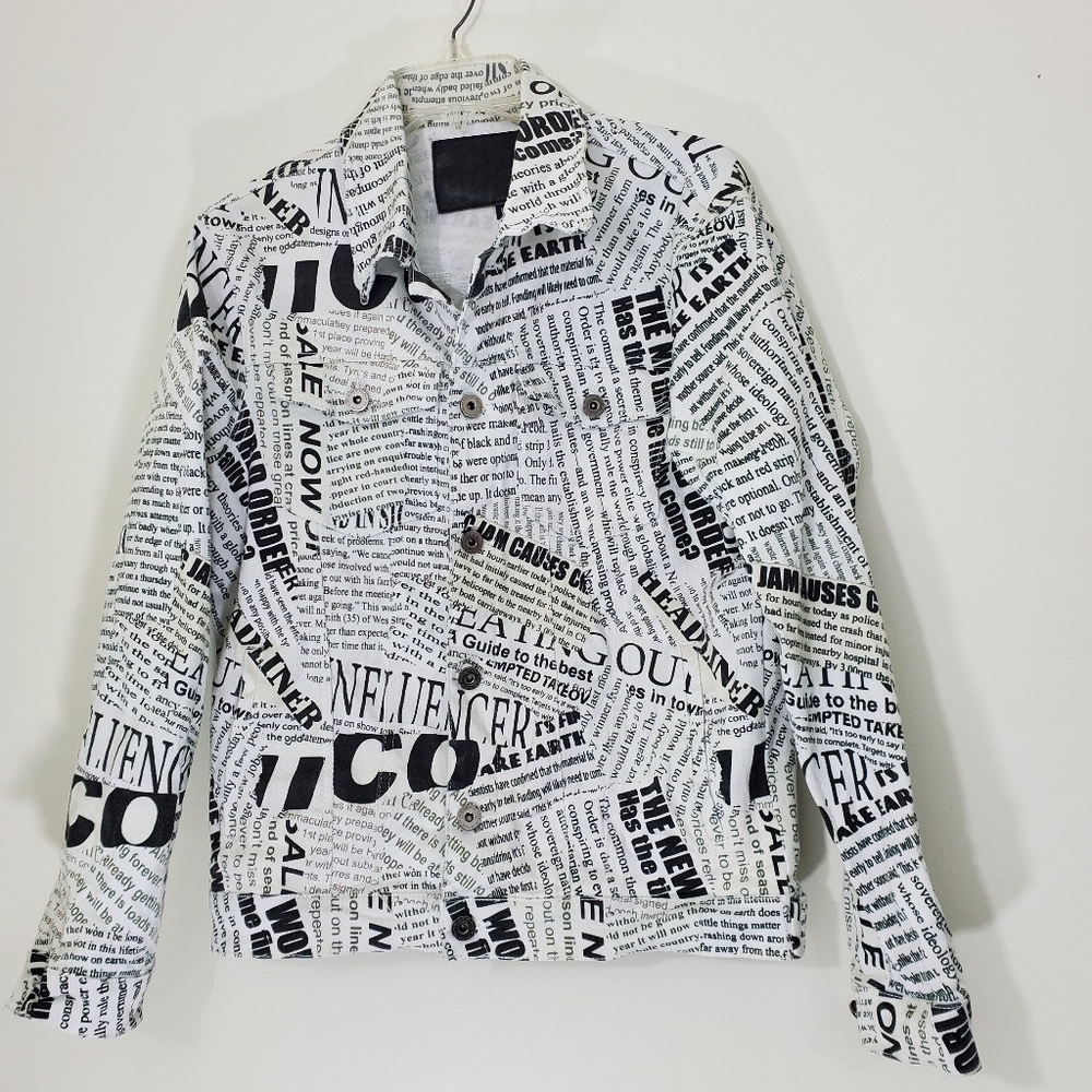 Vie Riche Paris Newspaper Print Jacket, Size Large